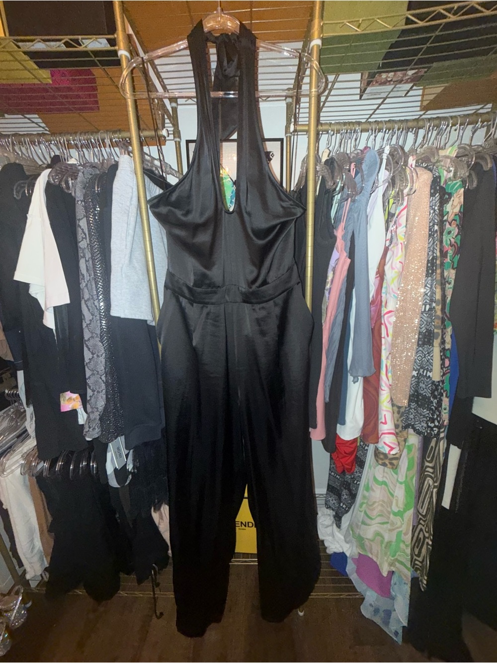 New PAIGE Black Satin Halter Jumpsuit size 10